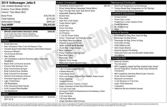 2019 Volkswagen Jetta 1.4T S