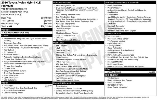 2016 Toyota Avalon Hybrid XLE Premium