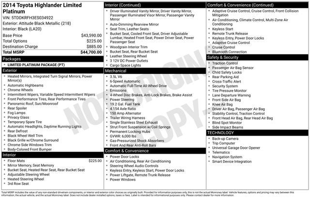 2014 Toyota Highlander Limited Platinum V6