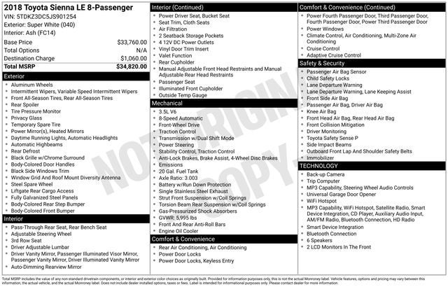 2018 Toyota Sienna LE 8 Passenger
