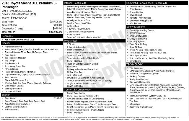 2016 Toyota Sienna XLE Premium 8 Passenger