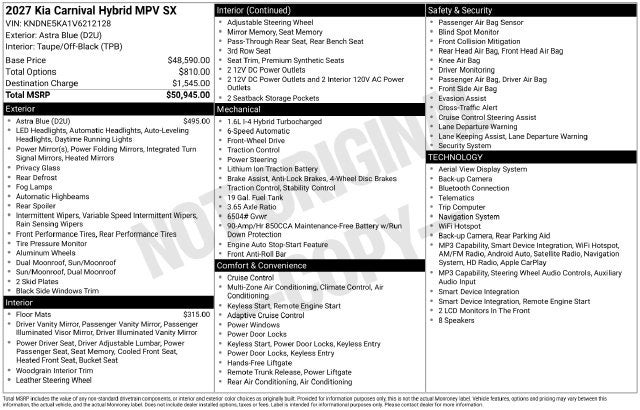 2027 Kia Carnival Hybrid SX