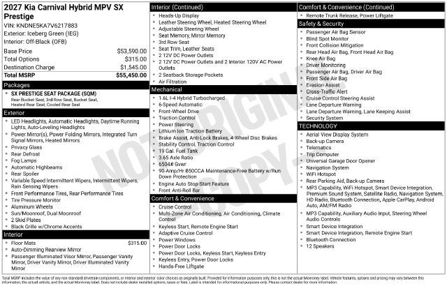 2027 Kia Carnival Hybrid SX Prestige