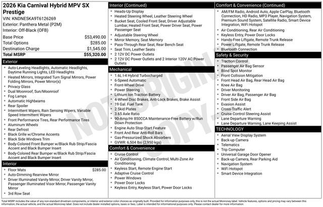 2026 Kia Carnival Hybrid SX Prestige
